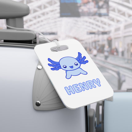 Kids School Backpack Tag | Blue Axolotl Schoolbag Label | Back to School Personalized Label | Personalized Kids Backpack