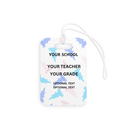 Kids School Backpack Tag | Pink Axolotl Schoolbag Label | Back to School Personalized Label | Personalized Kids Backpack