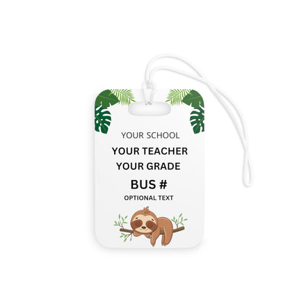 Kids School Backpack Tag | Sloth Schoolbag Label | Back to School Personalized Label | Personalized Kids Backpack