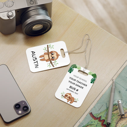 Kids School Backpack Tag | Sloth Schoolbag Label | Back to School Personalized Label | Personalized Kids Backpack