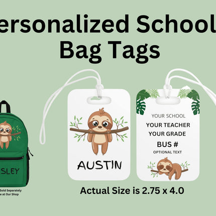 Kids School Backpack Tag | Sloth Schoolbag Label | Back to School Personalized Label | Personalized Kids Backpack