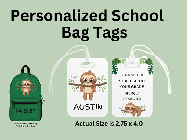 Kids School Backpack Tag | Sloth Schoolbag Label | Back to School Personalized Label | Personalized Kids Backpack