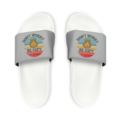 Men's Beach Sandals | Capybara Sandals | Youth Flip Flops | Men's Slide Sandals | Retro Sandals | Don't Worry Be Capy Gray Shoes