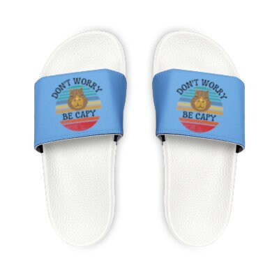 Men's Beach Sandals | Capybara Sandals | Youth Flip Flops | Men's Slide Sandals | Retro Sandals | Don't Worry Be Capy Light Blue Shoes
