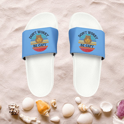 Men's Beach Sandals | Capybara Sandals | Youth Flip Flops | Men's Slide Sandals | Retro Sandals | Don't Worry Be Capy Light Blue Shoes