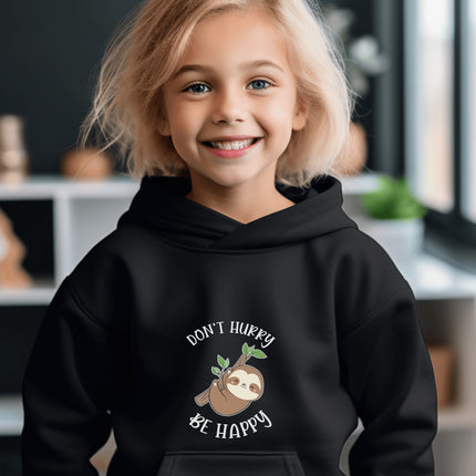 Kids Sloth Sweatshirt | Don't Hurry Be Happy Sweatshirt | Youth Hooded Sweatshirt | Animal Lover Gift | Child Sloth Gift | Sloth Hoodie
