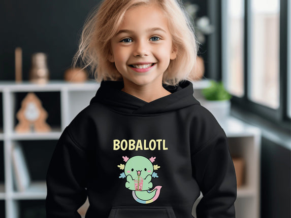 Kids Axolotl Sweatshirt | Youth Hooded Sweatshirt | Animal Lover Gift | Child Axolotl Gift | Boba Tea Hoodie