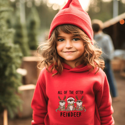 Kids Christmas Sweatshirt | Youth Hooded Sweatshirt | Reindeer Gift | Child Otter Gift | Christmas Hoodie