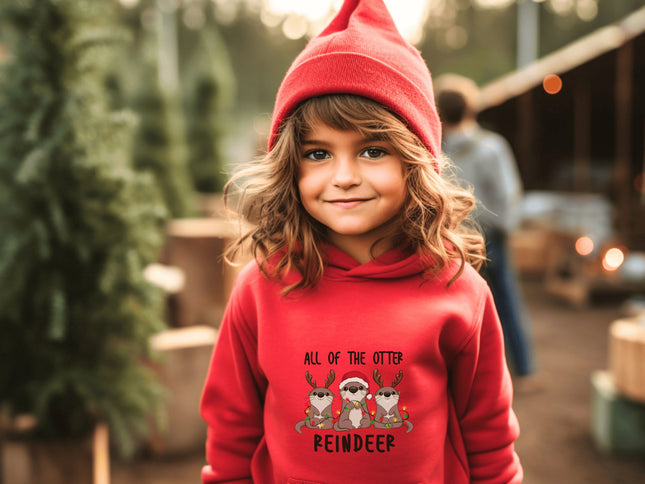 Kids Christmas Sweatshirt | Youth Hooded Sweatshirt | Reindeer Gift | Child Otter Gift | Christmas Hoodie