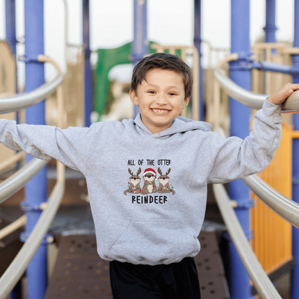 Kids Christmas Sweatshirt | Youth Hooded Sweatshirt | Reindeer Gift | Child Otter Gift | Christmas Hoodie