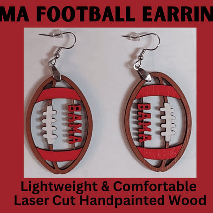 Alabama Football Earrings | Bama Hand Painted Wood Earrings