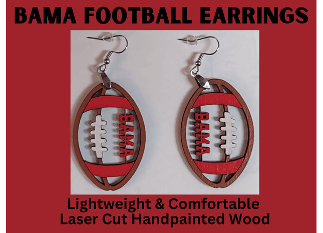 Alabama Football Earrings | Bama Hand Painted Wood Earrings