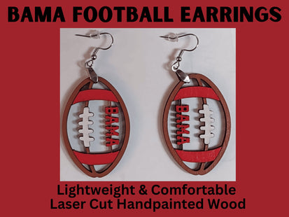 Alabama Football Earrings | Bama Hand Painted Wood Earrings