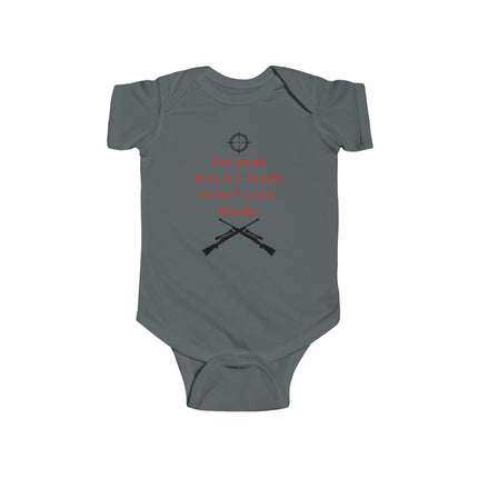 Humorous Dad-Themed Baby Bodysuit: "My Daddy Doesn't Shoot Blanks"