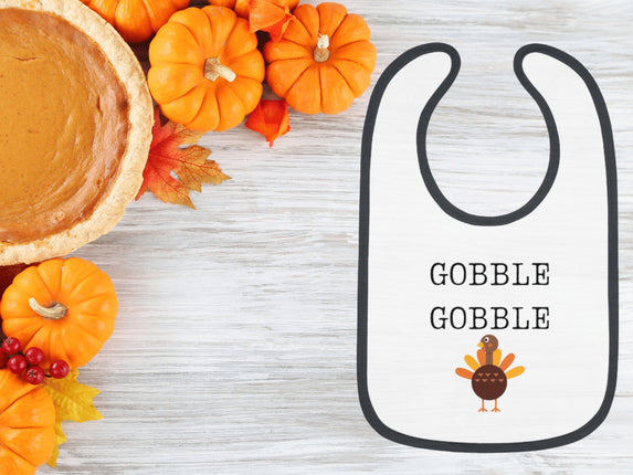 Thanksgiving Baby Bib: Gobble Turkey, USA Made Cotton