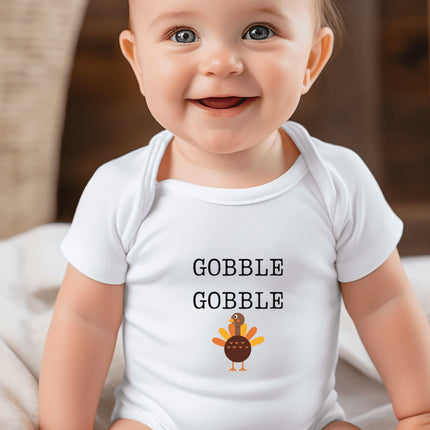 Turkey Thanksgiving Baby Bodysuit: "Gobble Gobble" Infant Outfit