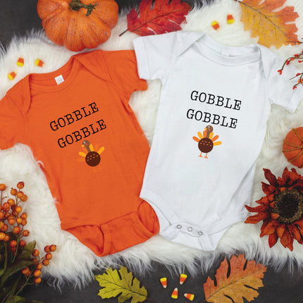 Turkey Thanksgiving Baby Bodysuit: "Gobble Gobble" Infant Outfit