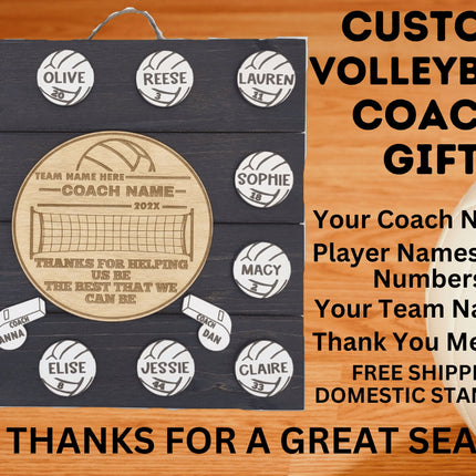 Volleyball Coach Personalized Award | Custom Team Thank You Wood Plaque