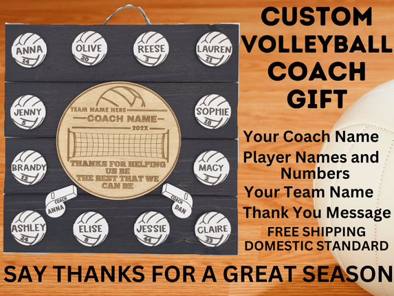 Volleyball Coach Personalized Award | Custom Team Thank You Wood Plaque