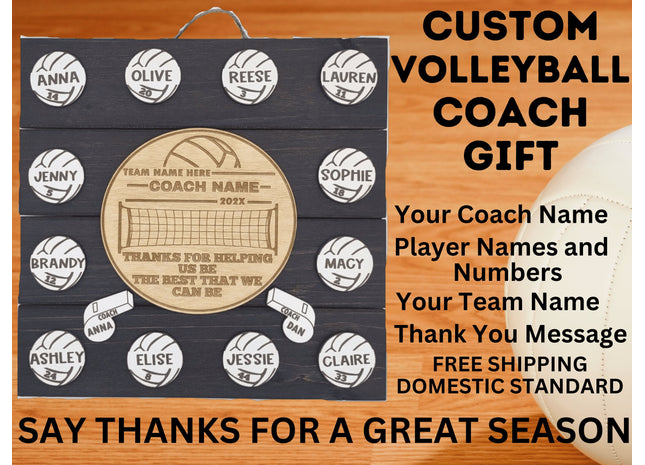 Volleyball Coach Personalized Award | Custom Team Thank You Wood Plaque