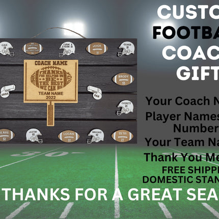 Football Coach Personalized Award | Custom Team Thank You Wood Plaque