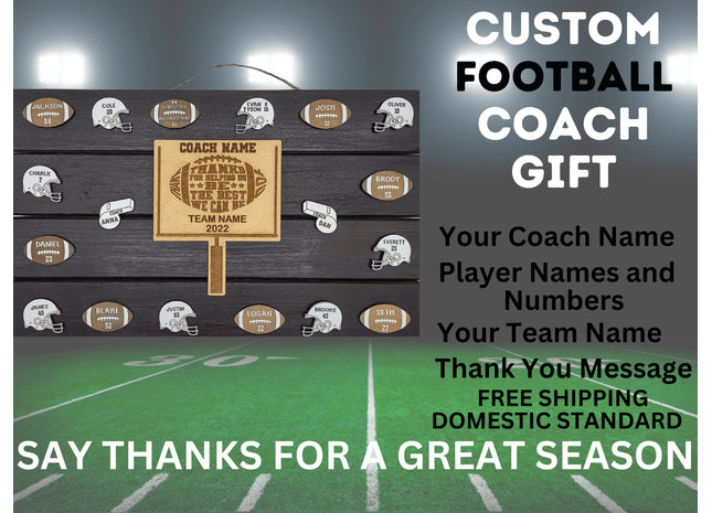 Football Coach Personalized Award | Custom Team Thank You Wood Plaque