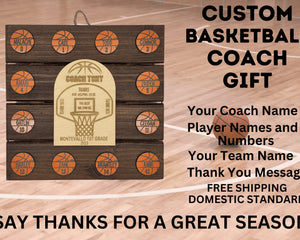 Basketball Coach Personalized Award | Custom Team Thank You Wood Plaque