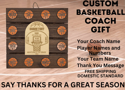Basketball Coach Personalized Award | Custom Team Thank You Wood Plaque