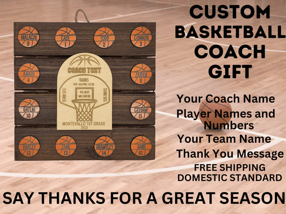 Basketball Coach Personalized Award | Custom Team Thank You Wood Plaque