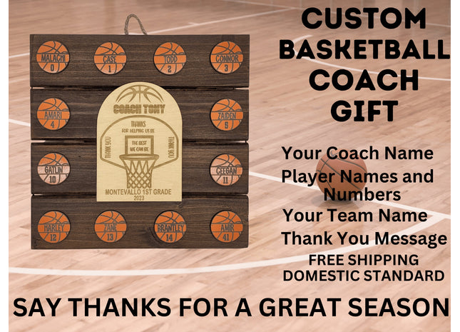 Basketball Coach Personalized Award | Custom Team Thank You Wood Plaque