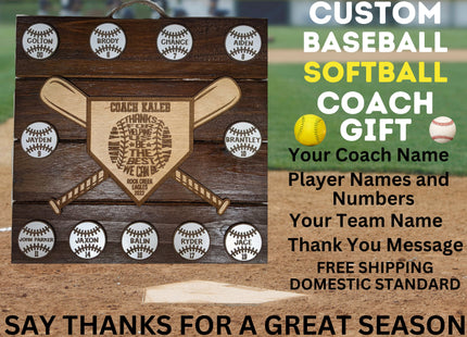 Baseball and Softball Coach Award | Custom Team Thank You Plaque