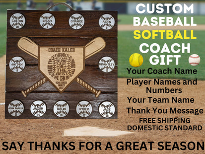 Baseball and Softball Coach Award | Custom Team Thank You Plaque