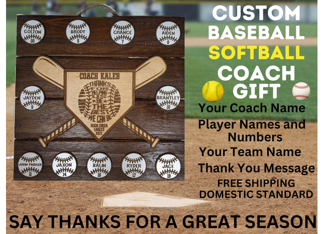 Baseball and Softball Coach Award | Custom Team Thank You Plaque