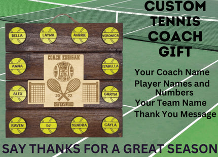 Tennis Coach Personalized Award | Custom Team Thank You Wood Plaque