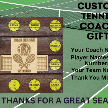 Tennis Coach Personalized Award | Custom Team Thank You Wood Plaque