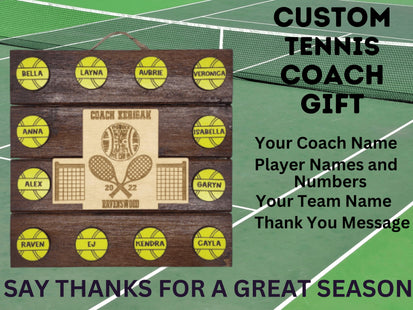 Tennis Coach Personalized Award | Custom Team Thank You Wood Plaque