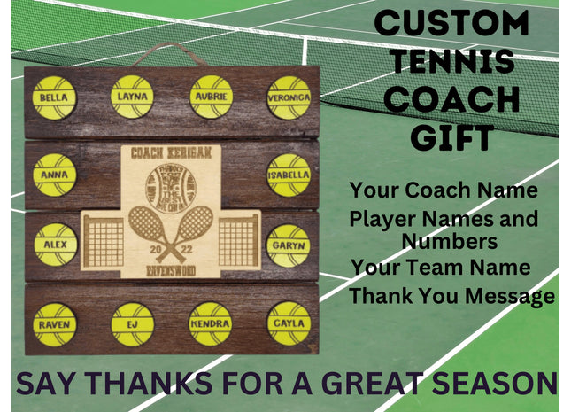 Tennis Coach Personalized Award | Custom Team Thank You Wood Plaque