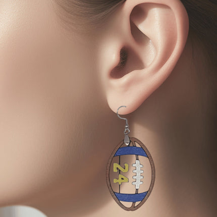 Custom Football Jersey Number Earrings: Hand Painted Wood Team Colors