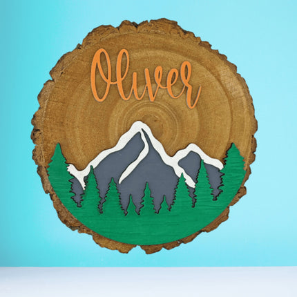 Kids Bedroom Sign, Personalized Child Sign, Mountain or Dinosaur Room Sign, Children's Playroom Name Sign