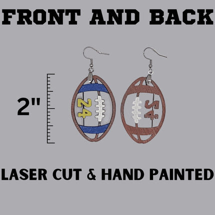 Custom Football Jersey Number Earrings: Hand Painted Wood Team Colors