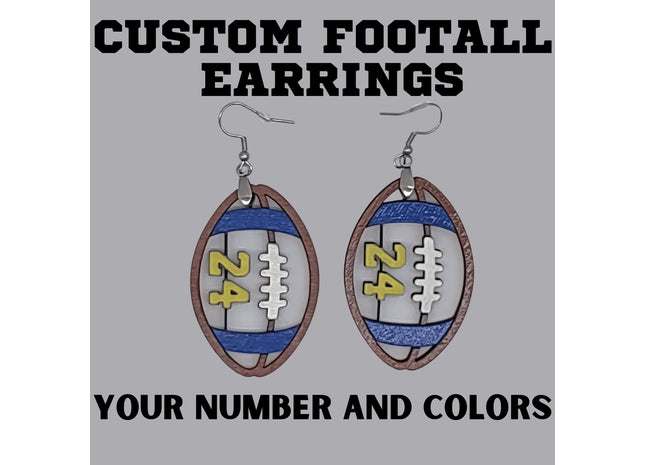 Custom Football Jersey Number Earrings: Hand Painted Wood Team Colors