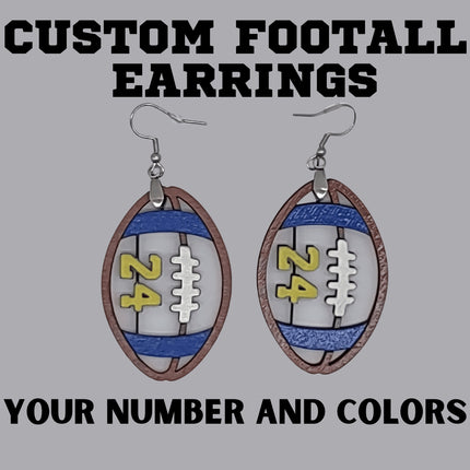 Custom Football Earrings With Number | Hand Painted Wood Team Earrings