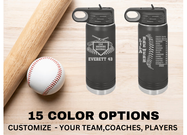 Baseball Softball Team Water Bottles | Personalized Custom Player Gift