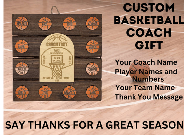Basketball Coach Personalized Award | Custom Team Thank You Wood Plaque