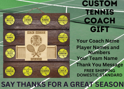Tennis Coach Personalized Award | Custom Team Thank You Wood Plaque