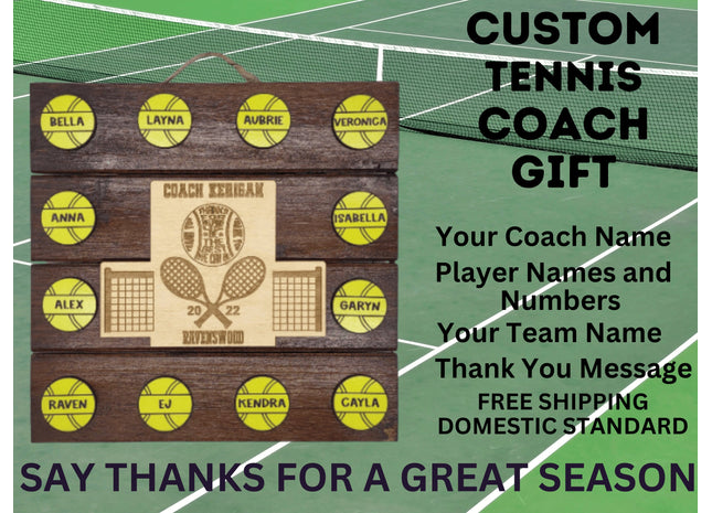 Tennis Coach Personalized Award | Custom Team Thank You Wood Plaque