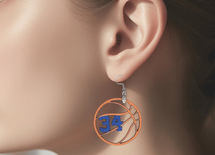 Custom Basketball Earrings With Number | Hand Painted Wood Team Earrings