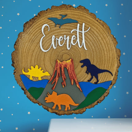 Kids Bedroom Sign, Personalized Child Sign, Mountain or Dinosaur Room Sign, Children's Playroom Name Sign