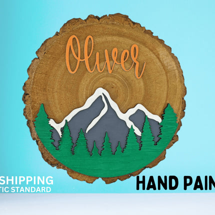 Kids Bedroom Sign, Personalized Child Sign, Mountain or Dinosaur Room Sign, Children's Playroom Name Sign