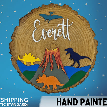 Kids Bedroom Sign, Personalized Child Sign, Mountain or Dinosaur Room Sign, Children's Playroom Name Sign